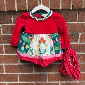 Matilda Jane Red Christmas Baby Dress Size 0-3 months girl with bloomers